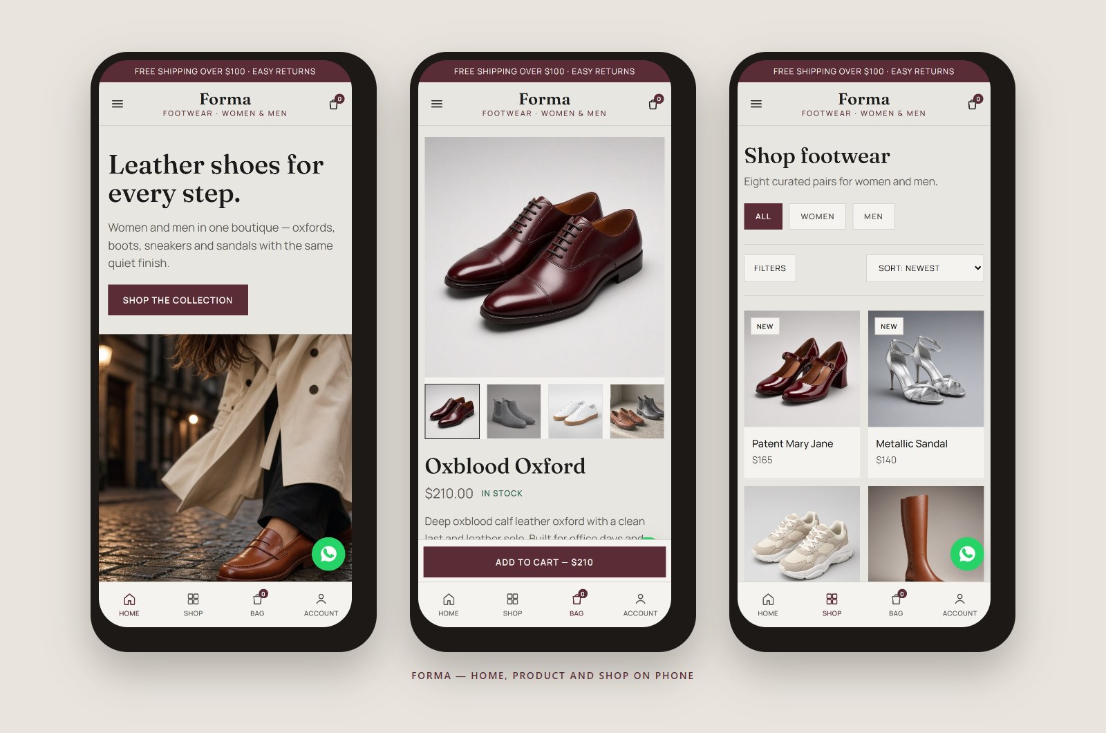 On phones — home, shop and product