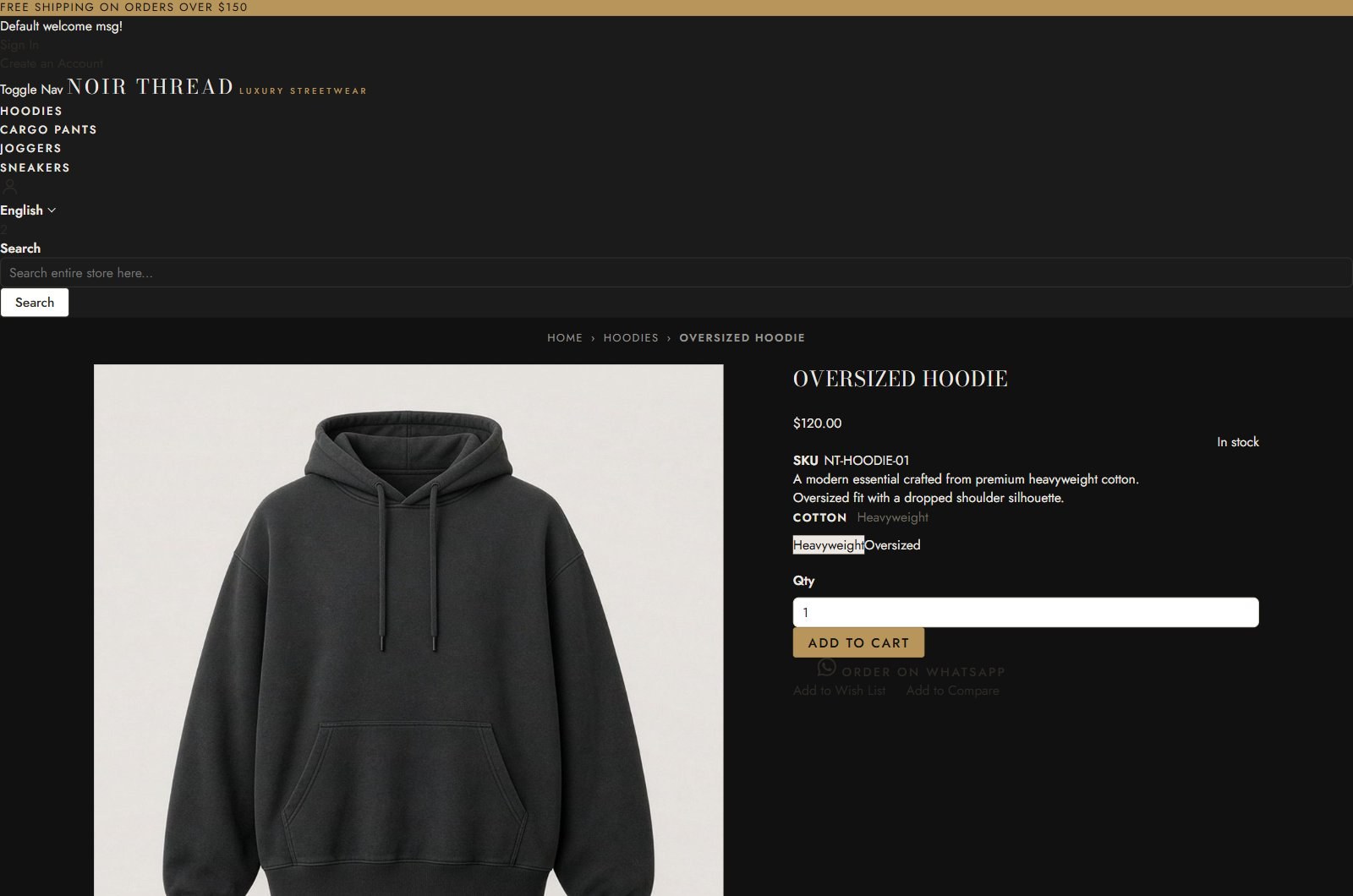 Product page with "Order on WhatsApp"
