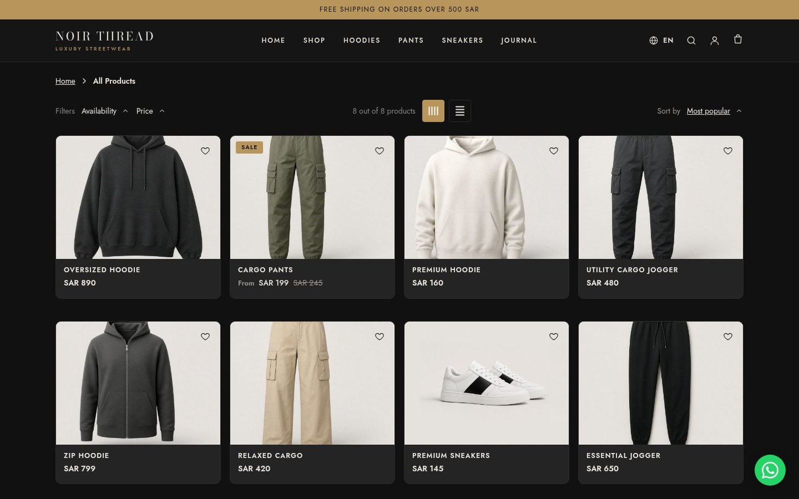 Products with filters and sorting