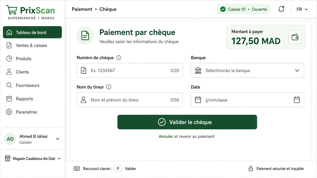 Paiement chèque