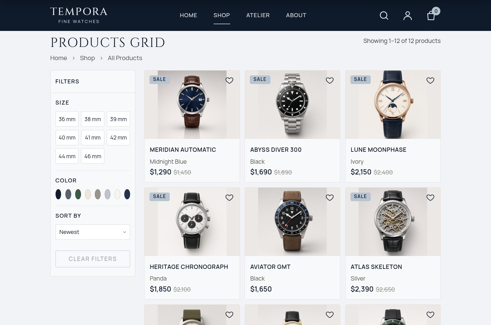 Shop with filters and sorting