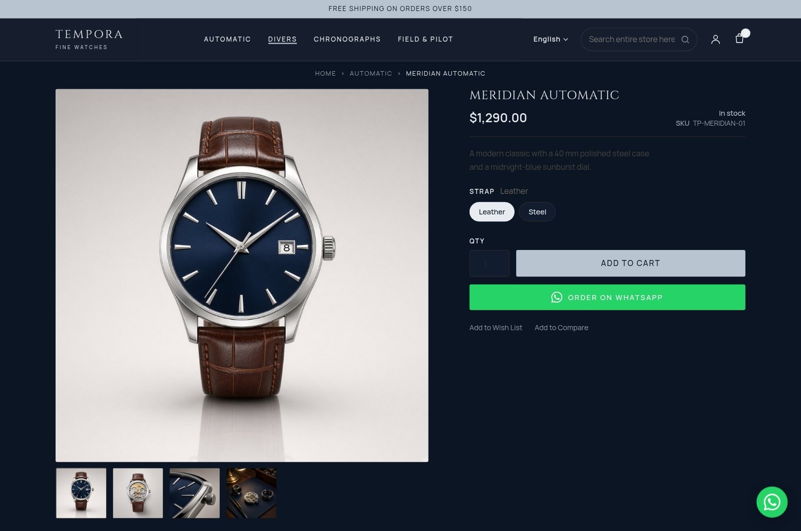 Product page with "Order on WhatsApp"
