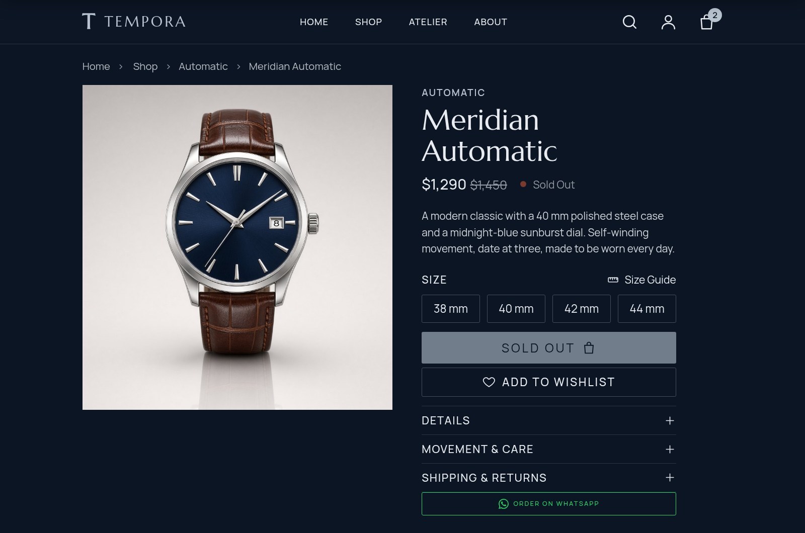 Product page with "Order on WhatsApp"